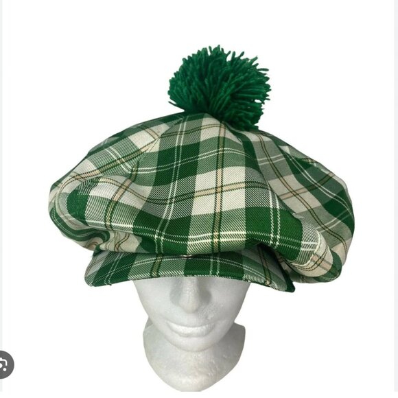 Elope Green, White, & Yellow Plaid Cap Hat Irish Tam O Shatner Golf Costume - Picture 1 of 10
